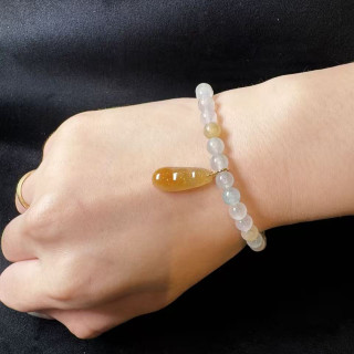 冰種黃翡豆莢小滴溜隨意扣18K金 DB5