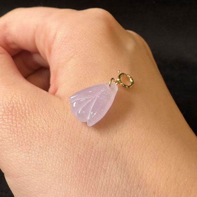 冰種白翡葉子小滴溜隨意扣18K金 DB5