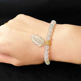 冰種白翡葉子小滴溜隨意扣18K金 DB5