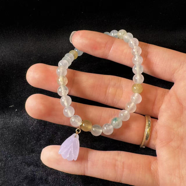 冰種白翡葉子小滴溜隨意扣18K金 DB5