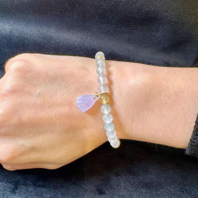 冰種白翡葉子小滴溜隨意扣18K金 DB5