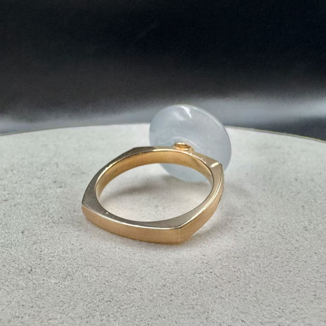 18K金真鑽冰種白翡平安扣戒指DB5