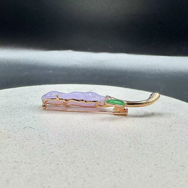 自然田園冰種紫翡銀杏18k金真鑽胸針DB5