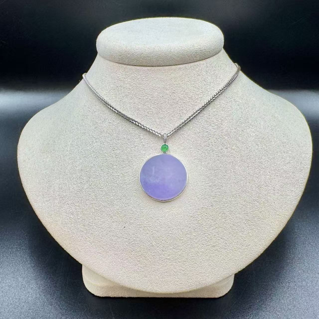 冰種紫翡圓形無事牌吊墜DB5