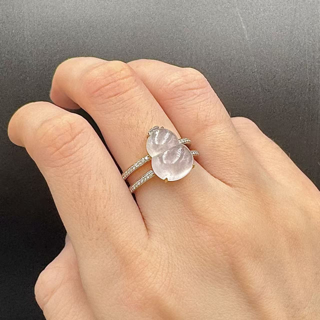 18K金真鑽玻璃種葫蘆雙戒臂戒指DB5