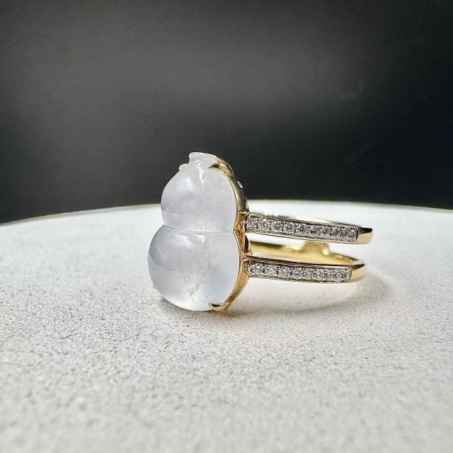 18K金真鑽玻璃種葫蘆雙戒臂戒指DB5