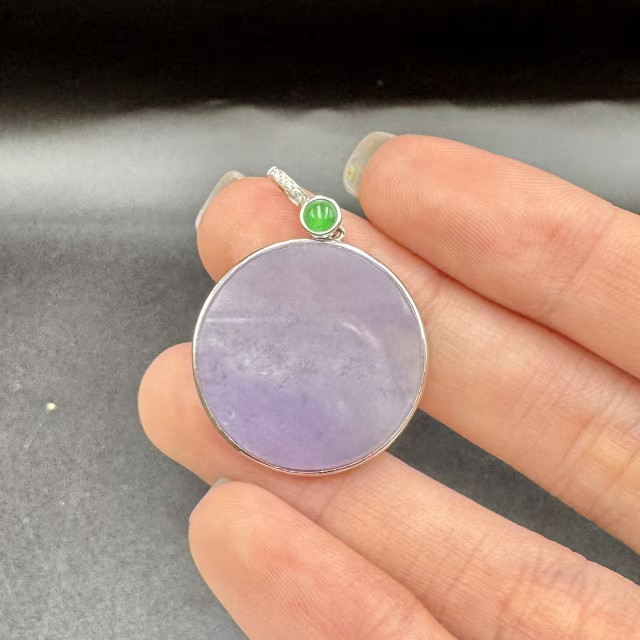 冰種紫翡圓形無事牌吊墜DB5