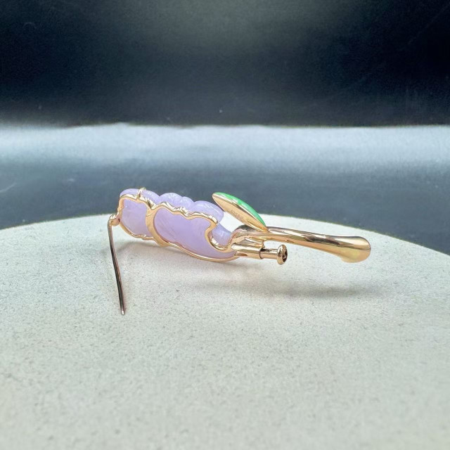 自然田園冰種紫翡銀杏18k金真鑽胸針DB5