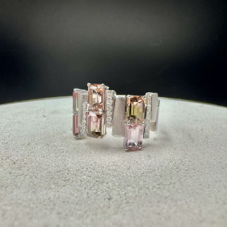 18K金真鑽西瓜碧璽幾何圖形戒指DB5