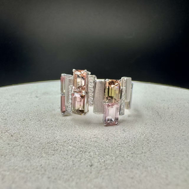 18K金真鑽西瓜碧璽幾何圖形戒指DB5