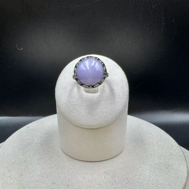 18K金真鑽紫羅蘭蛋面翡翠戒指DB5