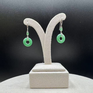 18K金真鑽陽綠翡翠平安扣耳環DB5