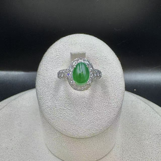 18K金真鑽冰種陽綠蛋面翡翠戒指DB5