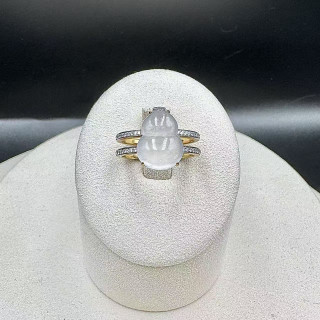 18K金真鑽玻璃種葫蘆雙戒臂戒指DB5