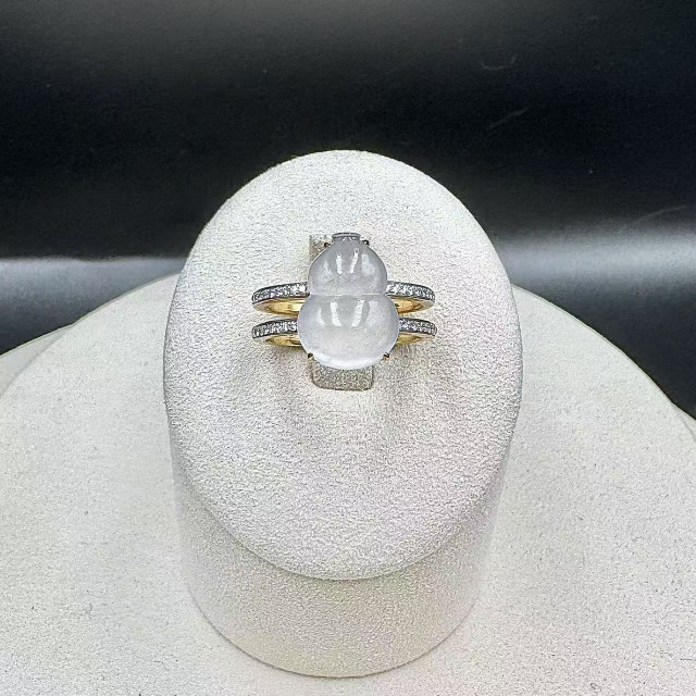 18K金真鑽玻璃種葫蘆雙戒臂戒指DB5