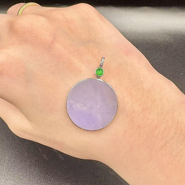 冰種紫翡圓形無事牌吊墜DB5