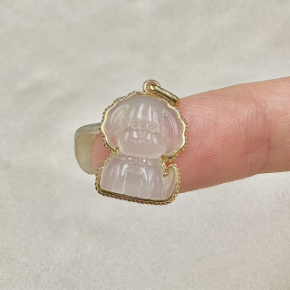 18K金滾珠邊框玻璃種貴賓犬吊墜DB6