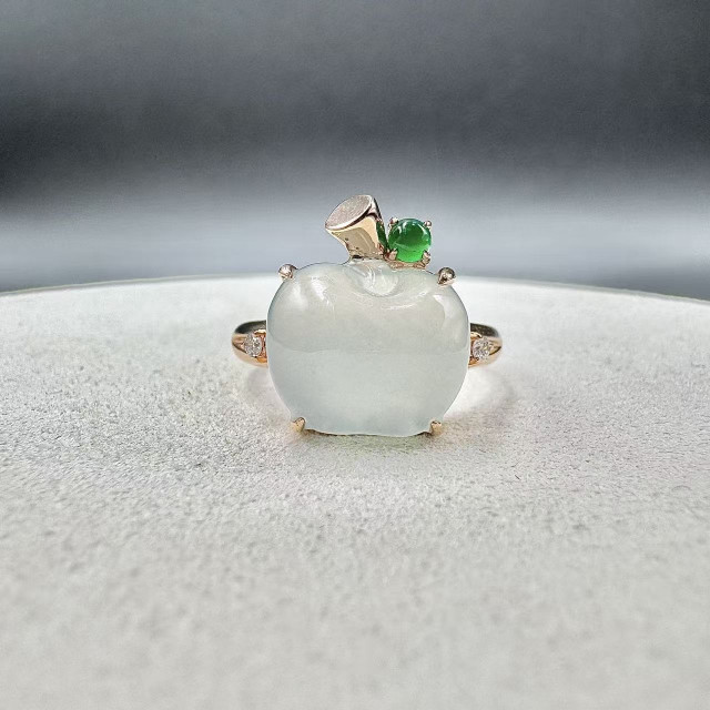 18K玫瑰金真鑽冰種蘋果造型戒指DB6