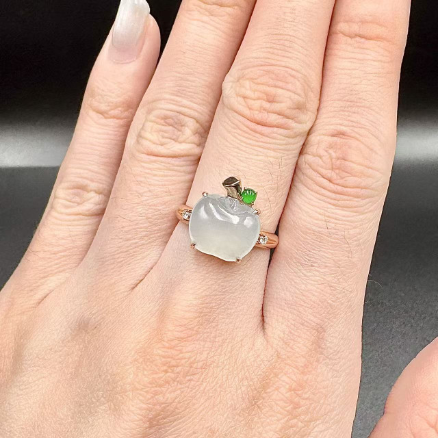 18K玫瑰金真鑽冰種蘋果造型戒指DB6