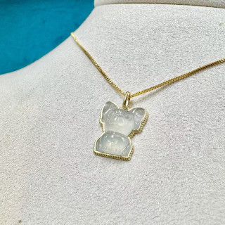 18K金滾珠邊框玻璃種法鬥犬吊墜DB6