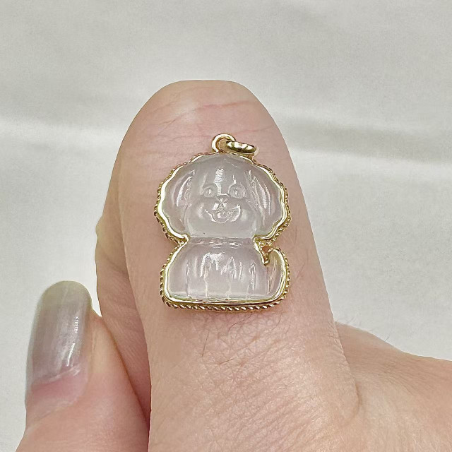 18K金滾珠邊框玻璃種貴賓犬吊墜DB6