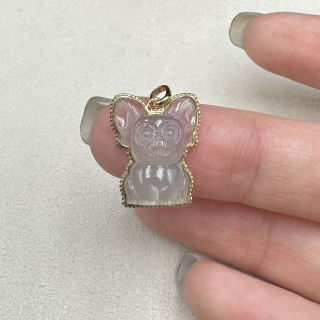 18K金滾珠邊框玻璃種法鬥犬吊墜DB6