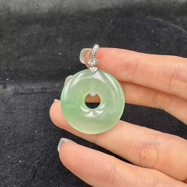 18K金真鑽冰種平安扣吊墜DB6