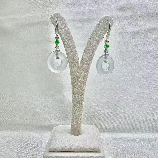 18K金真鑽玻璃種平安扣耳墜DB6