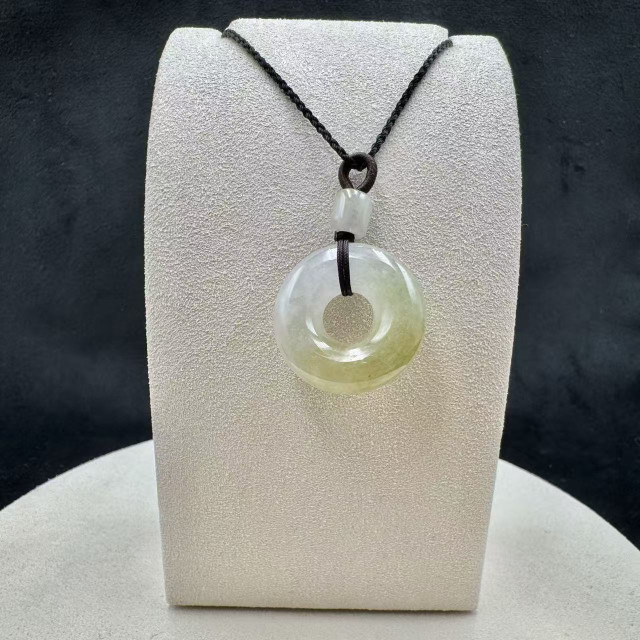 冰糯種黃翡平安扣綁繩項鍊FUB1