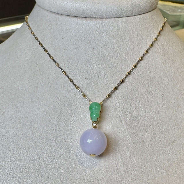 18K金真鑽圓紫珠綠葫蘆(福到)墜飾 DB