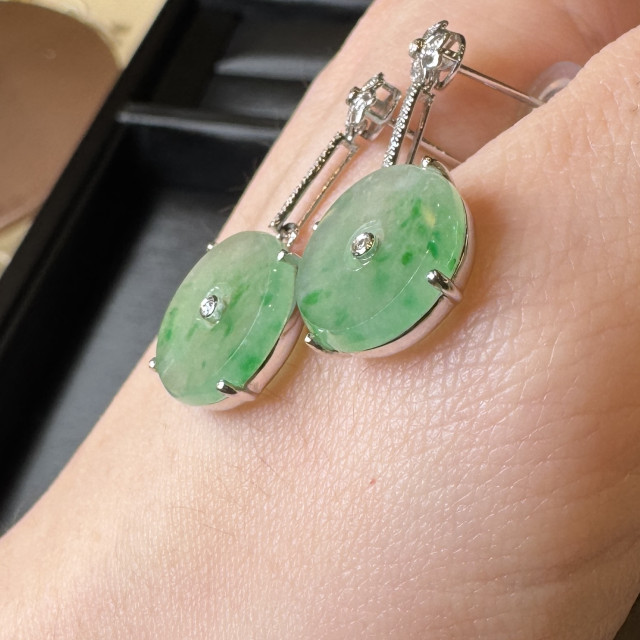 18K金真鑽翡翠平安扣造型耳環 DB