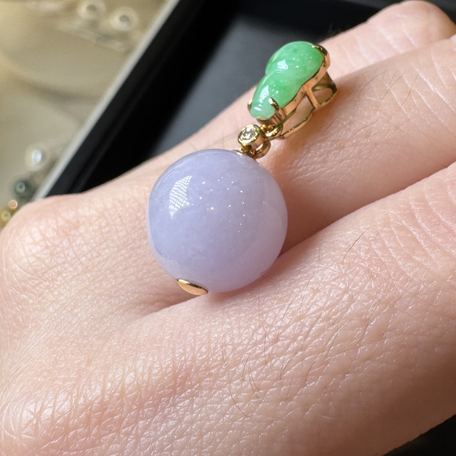 18K金真鑽圓紫珠綠葫蘆(福到)墜飾 DB