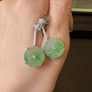 18K金真鑽翡翠平安扣造型耳環 DB