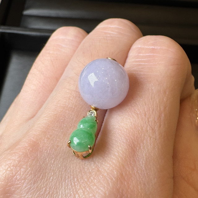 18K金真鑽圓紫珠綠葫蘆(福到)墜飾 DB