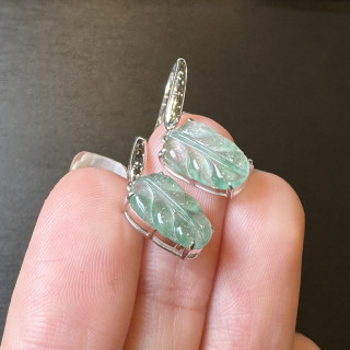 18K金冰種翡翠葉子造型耳環 DB