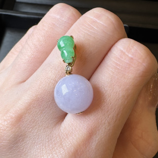 18K金真鑽圓紫珠綠葫蘆(福到)墜飾 DB