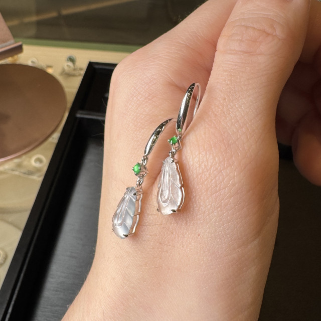 18K金玻璃種羽毛造型耳環 DB