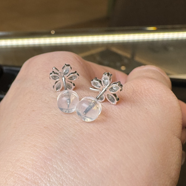 18K玻璃種花朵造型耳環 DB