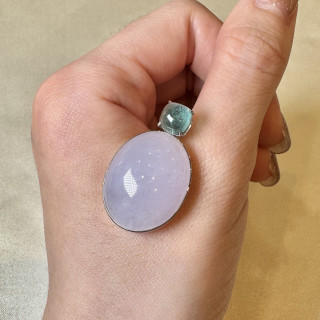 18K金大紫翡翠蛋面藍碧璽吊墜 DB