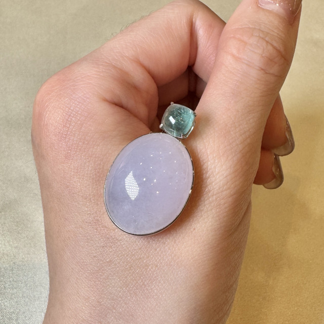 18K金大紫翡翠蛋面藍碧璽吊墜 DB