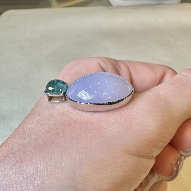 18K金大紫翡翠蛋面藍碧璽吊墜 DB