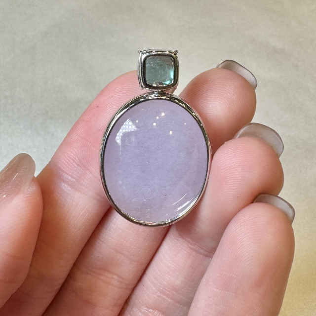 18K金大紫翡翠蛋面藍碧璽吊墜 DB