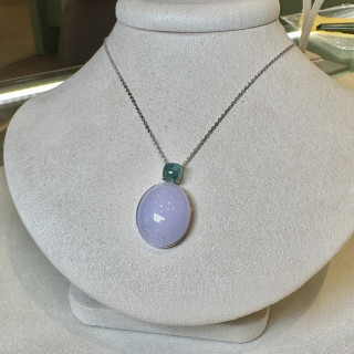 18K金大紫翡翠蛋面藍碧璽吊墜 DB