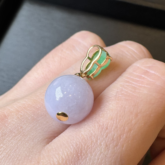 18K金真鑽圓紫珠綠葫蘆(福到)墜飾 DB