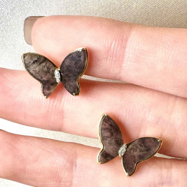 18K烏鷄種翡翠蝴蝶造型耳環 DB2