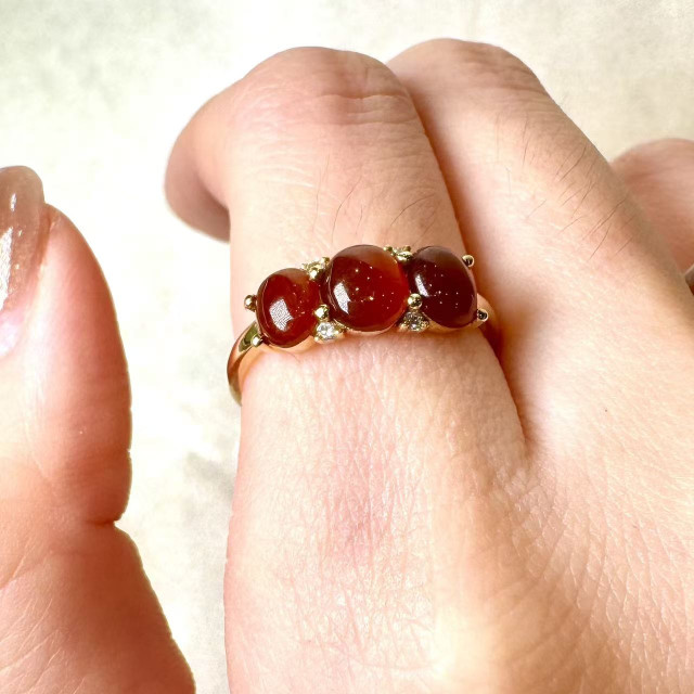 18K 紅翡小蛋面排戒 DB2