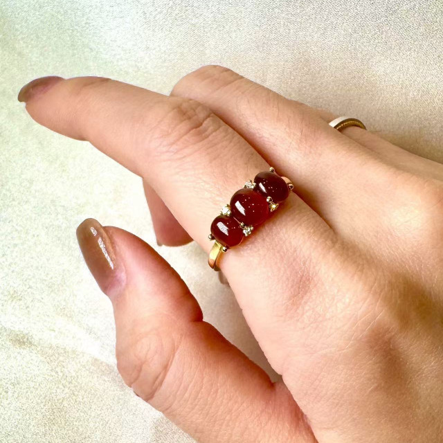 18K 紅翡小蛋面排戒 DB2