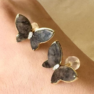 18K烏鷄種翡翠蝴蝶造型耳環 DB2