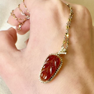 18K真鑽紅翡葉子墜飾 DB2