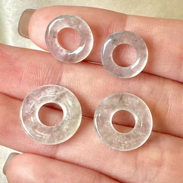 冰種烏鷄翡翠甜甜圈一對(耳飾/挂飾兩用) DB2